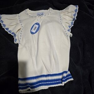 Elegant White and Blue Women's Blouse